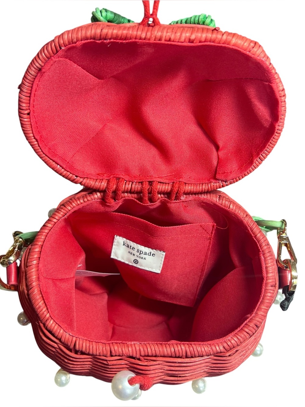 Kate Spade x Target NWT Pearl Embellished Wicker Strawberry Bag Basket Bucket - Picture 12 of 12